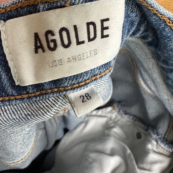 Agolde Riley Crop Button Fly High Waist Straight Leg Blue Jeans Size 28 - Picture 2 of 16